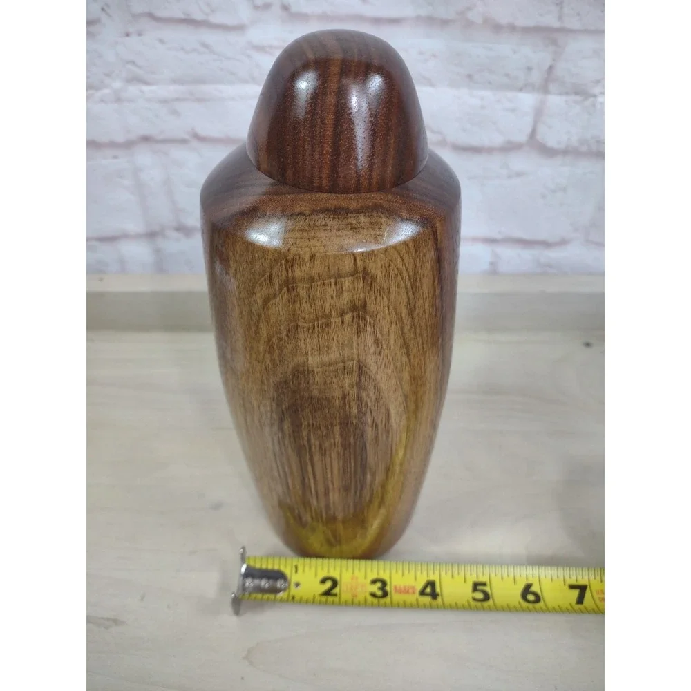Dark Walnut Wood Urn For Cremation Natural Turned Wood NC Info Paper 9.5